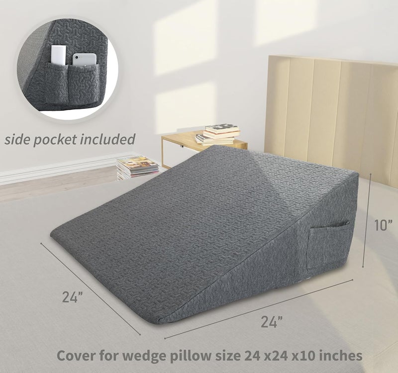 MEOVEN Wedge Pillow Cover for 24x24x10 Bed Wedge Pillow, Hypoallergenic Replacement Case Cover with Zipper & Pockets, Gray - Image 3